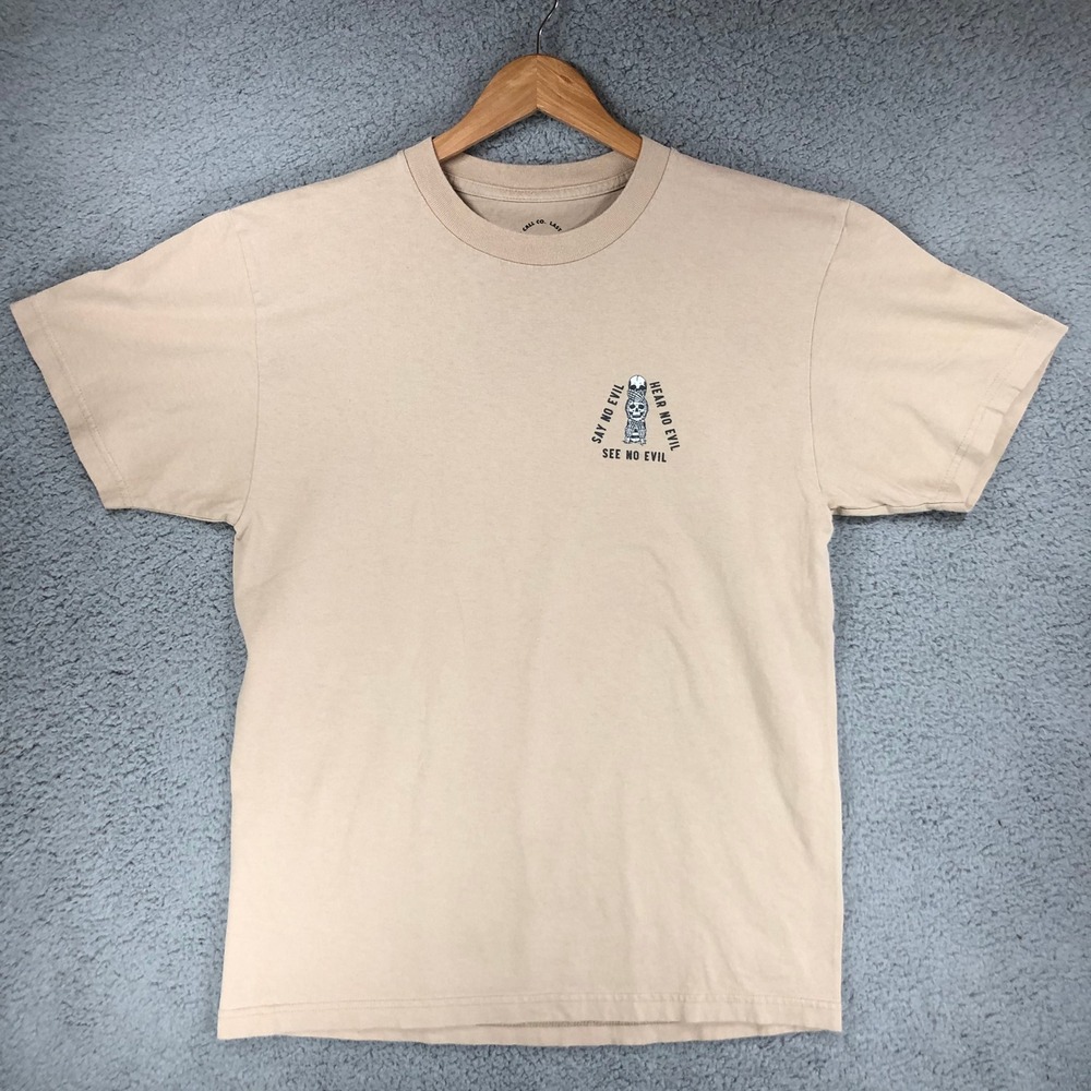 Last Call Co Mens Large Tan Skulls See Hear Say No Evil Graphic T-Shirt Beige